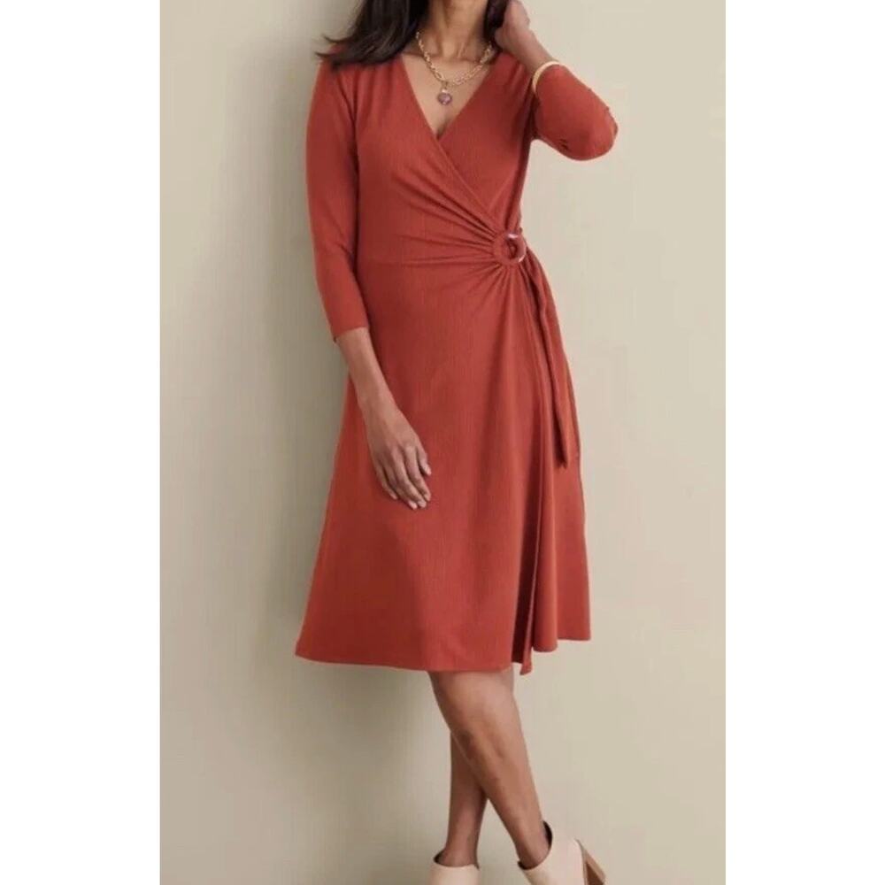 Soft Surroundings Damaria Wrap Midi Dress Rust Size L Comfy Minimalist Stretch - Picture 2 of 13